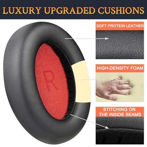 SOULWIT Earpads for 1MORE SonoFlow/SonoFlow SE/SonoFlow Pro Headphones, Ear Pads with Soft Protein Leather, Noise Isolation Foam - Black - color: Black
