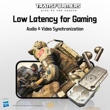 Transformers Earbuds T76, Bluetooth 6.0 Wireless Gaming Earbuds with Mic, Low Latency in Ear Earbuds, 13mm Drivers, HD Calling, 40H Playtime, Zinc Alloy Case (Airazor Beige) - color: Airazor Beige