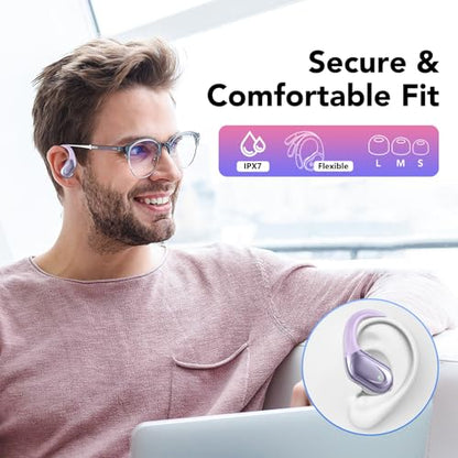 Ear buds Wireless Earbuds Bluetooth 5.3 Headphones 60hrs Playtime with Digital Display Sports Wireless Headphones with Earhook Deep Bass IPX7 Waterproof Over-Ear Earbuds for Android iOS Workout Purple - color: Purple