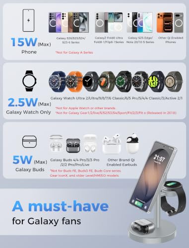 Magnetic Wireless Charger for Samsung, 3 in 1 Super Fast Charging Station Compatible with MagSafe, Phone Charger Stand for Samsung Galaxy S26 Ultra S25 Z Fold/Flip 8, Watch Ultra 8 7 6, Buds 4/3 Pro - color: Titanium Gray
