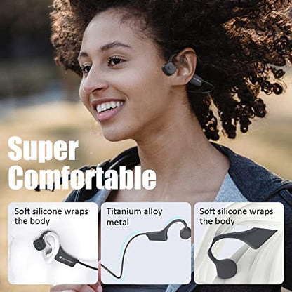 Bone Conduction Headphones - Bluetooth 5.2 Open Ear Headphones IP67 Waterproof Sport Earphones with Noise-Cancelling Mic - Wireless Bone Conducting Headset for Running Hiking Cycling - color: Q3-Black