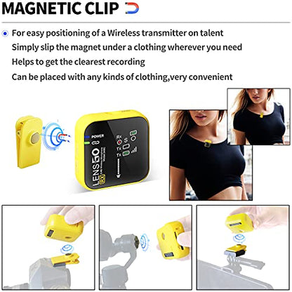 LENSGO 348C 2.4Ghz Wireless Lavalier Microphone 32GB TF Card Slot Compact Lav Mic 2 Transmitter and 1 Receiver Wireless Lapel Microphone for iPhone Smartphone Camera Vlog YouTube Interview Streaming Y - color: Yellow-2s