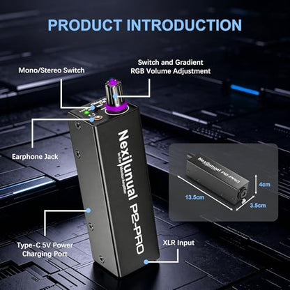 P2 PRO Headphone Amplifier, Portable in Ear Monitor Amplifier | Personal Headphone Amp, XLR/TRS Input 3.5mm Output, Stereo/Mono Switch, Built-in 500mAh Battery,14h Playtime, 7 Color Light