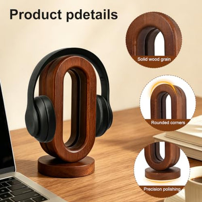 Wooden Headphone Stand for Desk, Solid Wood Headset Holder | Modern Desktop Headphone Hanger, Minimalist Desk Accessory for Home Office, Gaming Setup & Studio