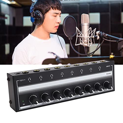 Headphone Amplifier - 8 Channel Mini Headphone Amp, Portable Stereo Headphone Amplifier, Bass Headphone Amp for Studio and Stage 100 to 240V
