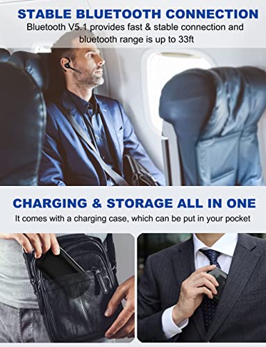 Pointcinco Bluetooth Headset V5.1, Wireless Headset with Battery Display Charging Case, Bluetooth Earpiece with Noise Canceling Mic for Driving, Office, Business, Compatible with Cell Phone and PC