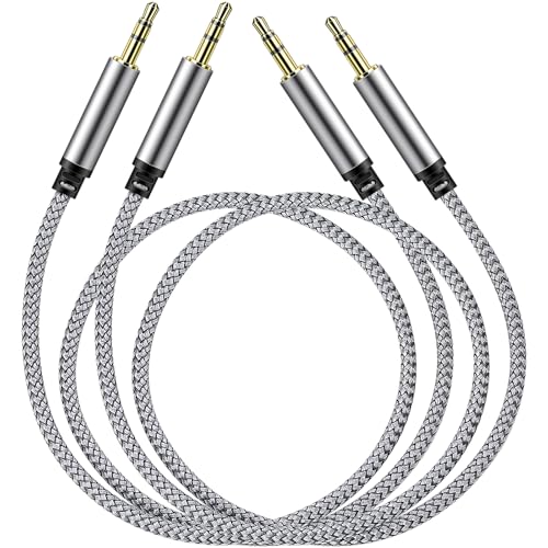 3.5mm Audio Aux Cable - 2 Pack 1.5ft Nylon Braided Hi-Fi Stereo Audio TRS Cable for Car Home Stereos, Headphones, Speakers, Laptops, Grey - color: Grey, size: 1.5 Feet