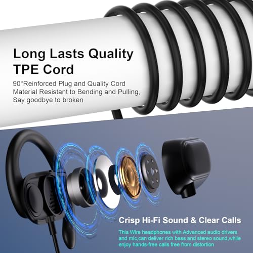 Open Ear Headphones Wired 3.5mm Earphones for Chormebook Laptop PC | Over Earbuds Wired with Ear Hook& Microphone,3.5mm Plug EarBud for Samsung A15 A14/Kindle Fire Zoom Office Running Sport Kids