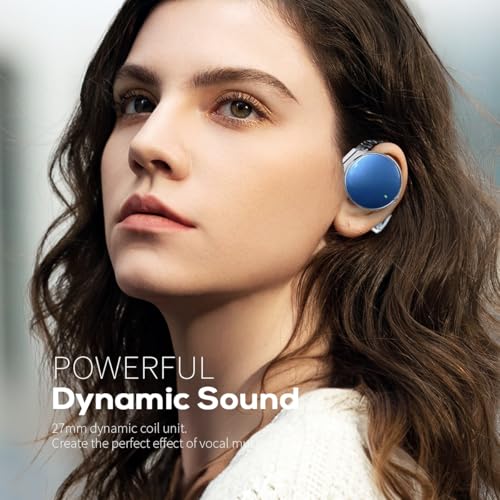Open Ear Earbuds with 52Hrs Playtime, Ergonomic Ear Hook Design, | Clip on Earphones Dual-Device Bluetooth 5.4 Headset for Running & Work - color: White blue