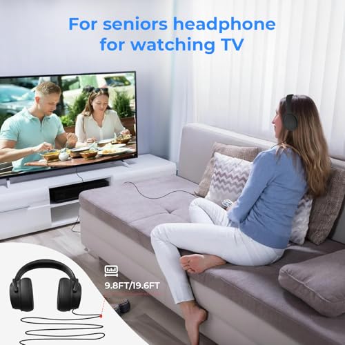 Extra Long Cord TV Headphones with Volume Control for Seniors - size: 9.6FT Black without Microphone