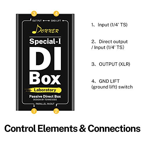 Donner Special-Ⅰ Professional High-Performance Passive DI-Box Unit Hum Eliminator 1/4" instrument Direct Box to balanced & unbalanced XLR - size: Compact