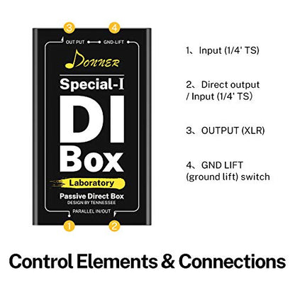 Donner Special-Ⅰ Professional High-Performance Passive DI-Box Unit Hum Eliminator 1/4" instrument Direct Box to balanced & unbalanced XLR - size: Compact