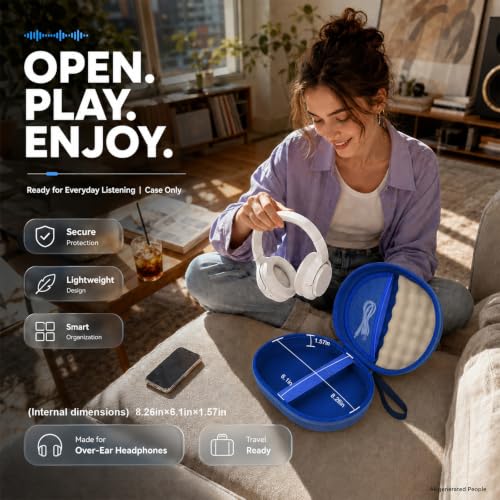Hard Headphone Case for JBL Tune 770NC/510BT/720BT/520BT/670NC | Wave Foam, Elastic Strap, Soft Lining, Mesh Pocket, Carry Handle, Folded Headphone Storage, Blue, Case Only - color: Blue
