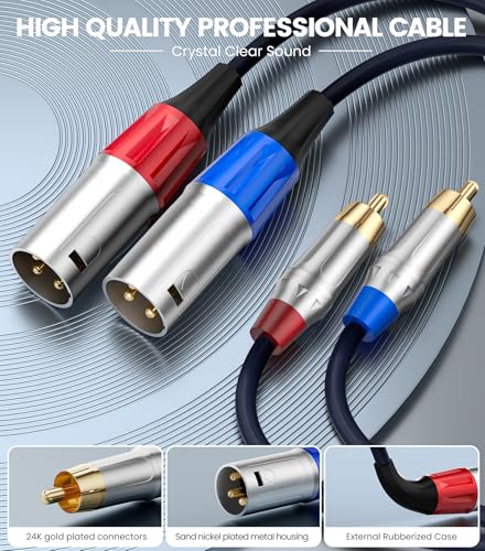 Tisino RCA to XLR Cable, 2 RCA to 2 XLR Male HiFi Cord,4N OFC, 6.6FT/2m - size: 2m