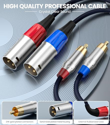 Tisino RCA to XLR Cable, 2 RCA to 2 XLR Male HiFi Cord,4N OFC, 6.6FT/2m - size: 2m