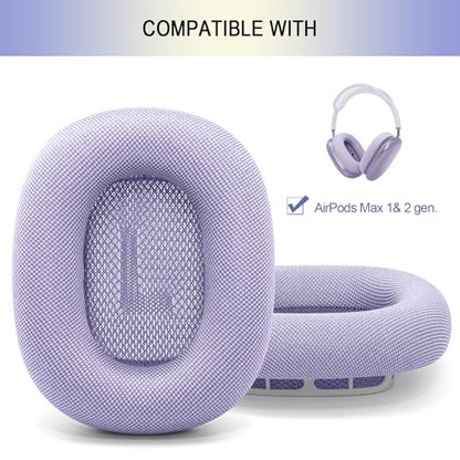 Upgraded Ear Cushions for Apple AirPods Max, Mesh Ear Pads Replacement | Air Pods 1 & 2 Over-Ear Headphones Ear Cups with Original Silicone Design (Purple) - color: Purple