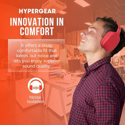HyperGear Over-Ear Headphones - Wireless Bluetooth Headphones with Noise Isolation, Built-in Mic, Soft Memory Foam Cups for All-Day Comfort, Red - color: Red