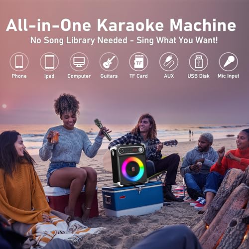 Karaoke Machine with 3 Wireless 0-Delay Microphones for Adults, Portable Bluetooth Speaker with 5.25" Woofer & 2" Tweeter, PA System Bass/Treble/Echo Control Supports TWS/FM/TV/AUX/USB/TF/REC - size: 3 Mics