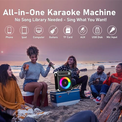 Karaoke Machine with 3 Wireless 0-Delay Microphones for Adults, Portable Bluetooth Speaker with 5.25" Woofer & 2" Tweeter, PA System Bass/Treble/Echo Control Supports TWS/FM/TV/AUX/USB/TF/REC - size: 3 Mics