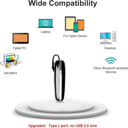 Bluetooth Headset V5.3 Single-Ear Earpiece with Wireless Microphone 48H Battery, Bluetooth Earpiece - Handsfree for Driving/Truck Drivers, Compatible with iPhone, Android, Samsung - color: Silver-Black