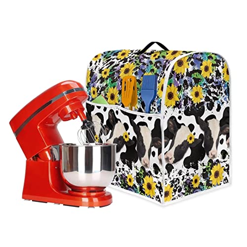 Cow Sunflower Kitchen Mixer Cover Black Leopard Print Blender Replacement Parts for 4.5-5 Quart Machine Washable Stand Mixer Cover with Pocket - color: cow, size: S(4.5-5 qt)
