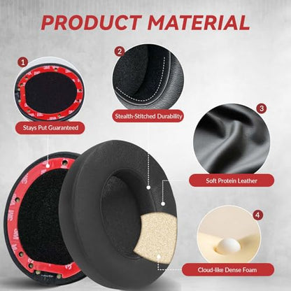 Aurivor Studio 3 Replacement Ear Pads for Beats Studio 3/2 Headphones, Cushions Earpads with Premium Protein Leather, Softer Memory Foam, Stronger Adhesive (Shadow Gray) - color: Shadow Gray