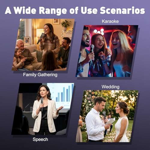 Handheld Wireless Microphones for Karaoke Singing with 500 FT Reception | 2.4GHz, Rechargeable Dual Microfonos Inalambricos Set Stable Receiving for DJ Church Party Wedding Speaking Meeting Classroom