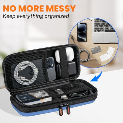 Hard Shell Carrying Case, Electronics Organizer Travel Case | Double-Layer ,Portable Tech Zipper Pouch for Charger, Phone, Power Bank, External Hard Drive & USB Flash Drive - color: Marine-Blue