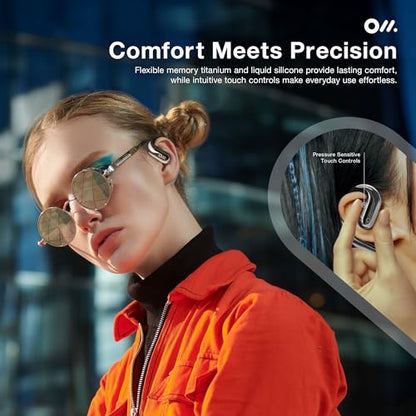 Oladance OWS Pro Open-Ear True Wireless Headphones, 16-Hour Playtime | Bluetooth 5.3, Dual-Device Connectivity, Amplifier Chip, Virtual Bass, Liquid Silicone, Titanium Frame, Comfortable Fit - color: Silver