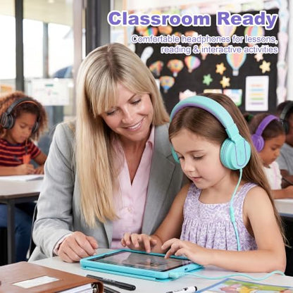AILIHEN I35 Kids Headphones for School with Mic, 93dB Volume, Green Purple | Wired On Ear Headphones for Girls Boys, 3.5mm Foldable Lightweight for Classroom Chromebook, Laptop, Computer, Tablet - color: Blue