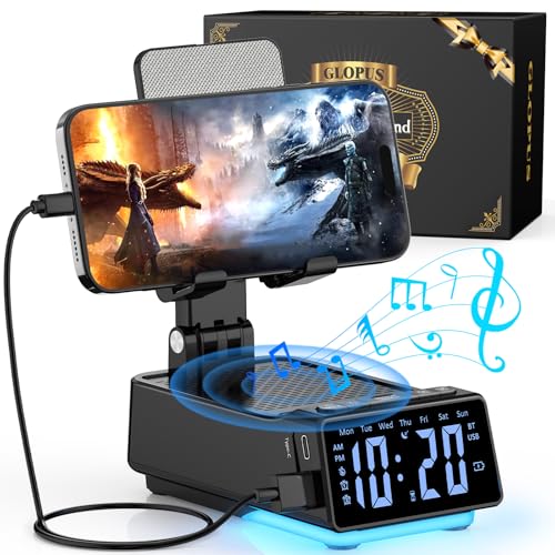 Cell Phone Stand with Wireless Bluetooth Speaker, HD Stereo Sound, Foldable - color: Dark