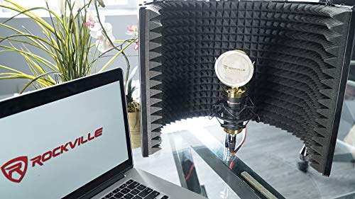 Rockville RCM02 Studio Recording Condenser Mic with Metal Shock Mount | Cardioid, 16mm Diaphragm, Aluminum Body, 48V Phantom Power, XLR and 3.5mm Cables Included, Anti-Wind Cap