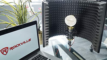 Rockville RCM02 Studio Recording Condenser Mic with Metal Shock Mount | Cardioid, 16mm Diaphragm, Aluminum Body, 48V Phantom Power, XLR and 3.5mm Cables Included, Anti-Wind Cap
