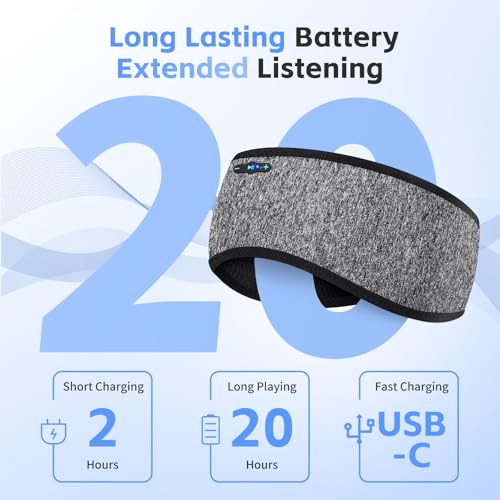 Sleep Headphones Bluetooth 6.0 Headband for Side Sleepers (Gray & Gray) | 200mah cell for 20hr playback, 3mm ultra-thin speaker & mic, HD stereo, removable & washable, 2-in-1 sport & sleep headband - color: x2 Gray