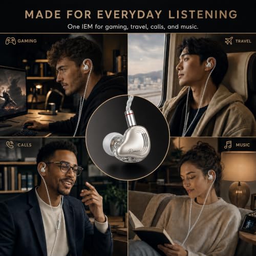 Rosmas Wired Earbuds with Mic, HiFi IEM Earphones SM10 Pro 5-Driver Hybrid in-Ear Monitors, 4BA+1DD Hybrid Driver System, Detachable 2-Pin Cable, 3.5mm Gaming Earphones for Music, Calls and PC - color: silver&3.5mm