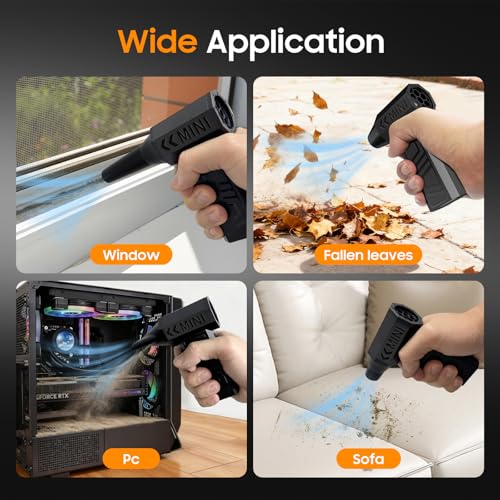 Compressed Air Duster, 3-Gear Mini Blower, Rechargeable, Cordless | 130,000RPM, Electric, Dust Blower, Air Blower, Fast Charging, Pc, Keyboard, Car, Home, Black, 5 Nozzles, 0.48 lb Lightweight