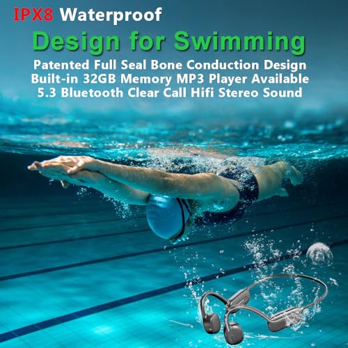 Swimming Headphones Bone Conduction Open Ear Headset MP3 Player Built-in 32G Memory IP68 Underwater Waterproof Stereo Bluetooth Earphone LED Screen for Driving Bicycling Running Skiing-CS05 Black - color: Swim Headphone CS05 Black