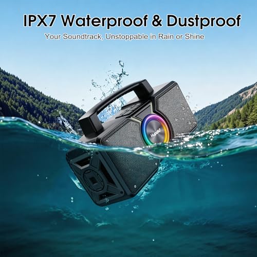 Hupoaf Speakers Bluetooth Wireless,160W Max Loud Bass Outdoor Speaker, IPX7 Waterproof, Boombox Sound, All Day Battery, Wireless TWS Pairing Speakers Portable for Party, Outsides, Beach,Garage