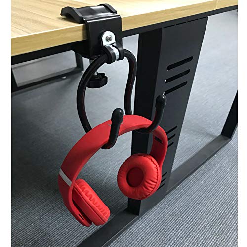 Clamp-On Headphone Stand Headset Holder Gaming Headset Hook Hanger, with Adjustable & Rotating Arm Clamp - Horizontal or Vertical Installation - for All Headphones