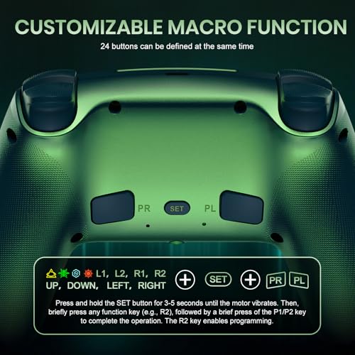 Gamrombo LED Wireless Controller for PS5 | Compatible with PS5 Pro/Slim/PC, Dual Vibration, Macro/Turbo, 3.5mm Audio Jack, 6-Axis Motion, Contro Gamepad with Speaker - color: Metallic Green