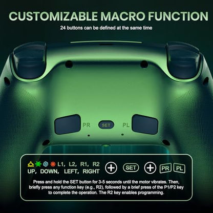 Gamrombo LED Wireless Controller for PS5 | Compatible with PS5 Pro/Slim/PC, Dual Vibration, Macro/Turbo, 3.5mm Audio Jack, 6-Axis Motion, Contro Gamepad with Speaker - color: Metallic Green