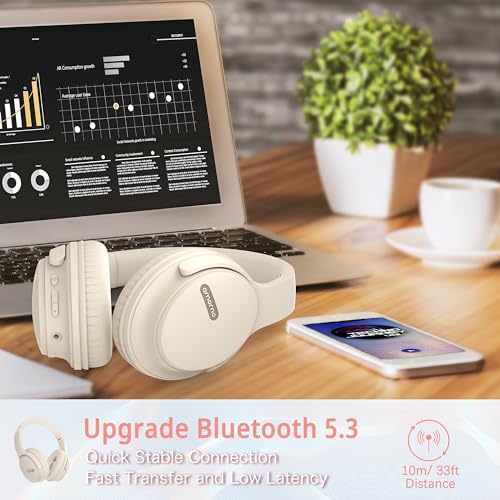 AMORNO Bluetooth Headphones Over Ear, 68 Hours Playtime Wireless Headphones with Mic, Foldable Adjustable Lightweight HiFi Stereo Headset for Cellphone/PC/Work/Travel (White) - color: White