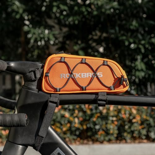 ROCKBROS Top Tube Bike Bag Narrow Slim Design Lightweight Portable | Adjustable Straps,2 Inner Net Pockets,Elastic Rope,Reflective, Compatible with iPhone 14/13/12 Pro Galaxy S22/S21,Road MTB - color: STYLE 4