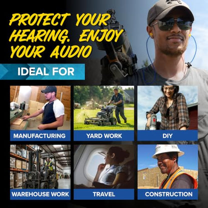Plugfones Liberate 2.0 Bluetooth Earplug Headphones for Work, OSHA Earbuds | 29dB NRR Hearing Protection Earbuds, Work Headphones, Wireless Safety Ear Plugs, Mic, Construction, Warehouse, Blue & Yellow - color: Blue/Yellow