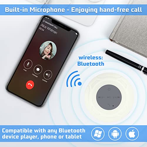 Waterproof Bluetooth Shower Speaker Portable Wireless Water-Resistant Speaker Suction Cup,Built-in Mic Gifts for Kids Speakerphone for iPhone Phone Tablet Bathroom Kitchen - White - color: White
