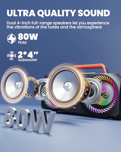 Karaoke Machine for Adults & Kids, Portable 80W Bluetooth Speaker - 2 Wireless Microphones, Echo Adjust, Support USB/AUX, for Outdoor/Indoor Gathering Party Gifts - size: 218