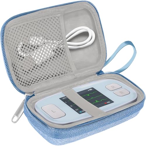 Hard Carrying Case Compatible with EMAY 6L ECG Monitor（Blue） | EMAY 6L carry case protects a portable ECG monitor with a shock-resistant shell and mesh pocket, With waterproof design - color: Blue