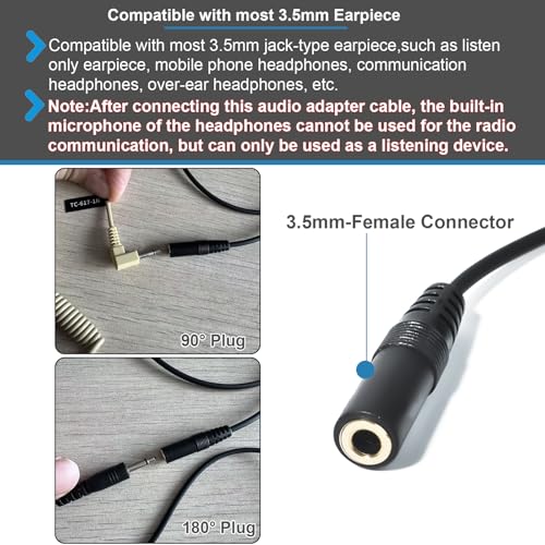 Universal Ham Radio Earpiece Adapter Cable, 2.5mm 1Pin to 3.5mm Female Headset Line Compatible with Motorola Talkabout MH230R T200 T260 T460 T600 MR350R MT350R MS350R 2-Way Radio