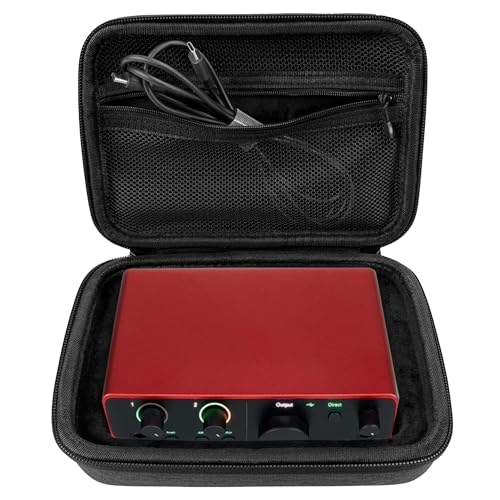 Musiin Audio Interface Case Compatible with Focusrite Scarlett Solo 4th Gen | Fender Quantum LT2,KORG NTS-3, EVA Storage with Soft Lining, Mesh Pocket, Dual Zipper, Portable Silicone Handle for Carrying