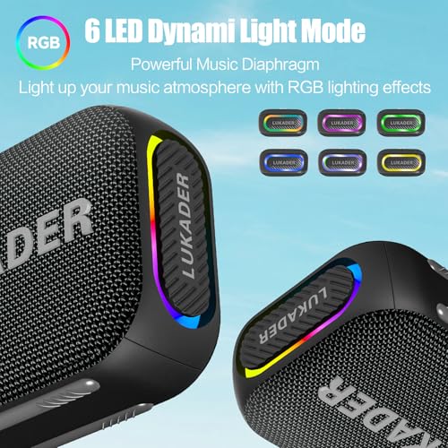 Portable Bluetooth Speaker Waterproof,Mini Shower Speaker,RGB Lights,IPX67 HD Sound Up to 24Hrs Playtime,True Wireless Stereo,Stocking Stuffers for Teens Women Men, White Elephant Gifts - Black